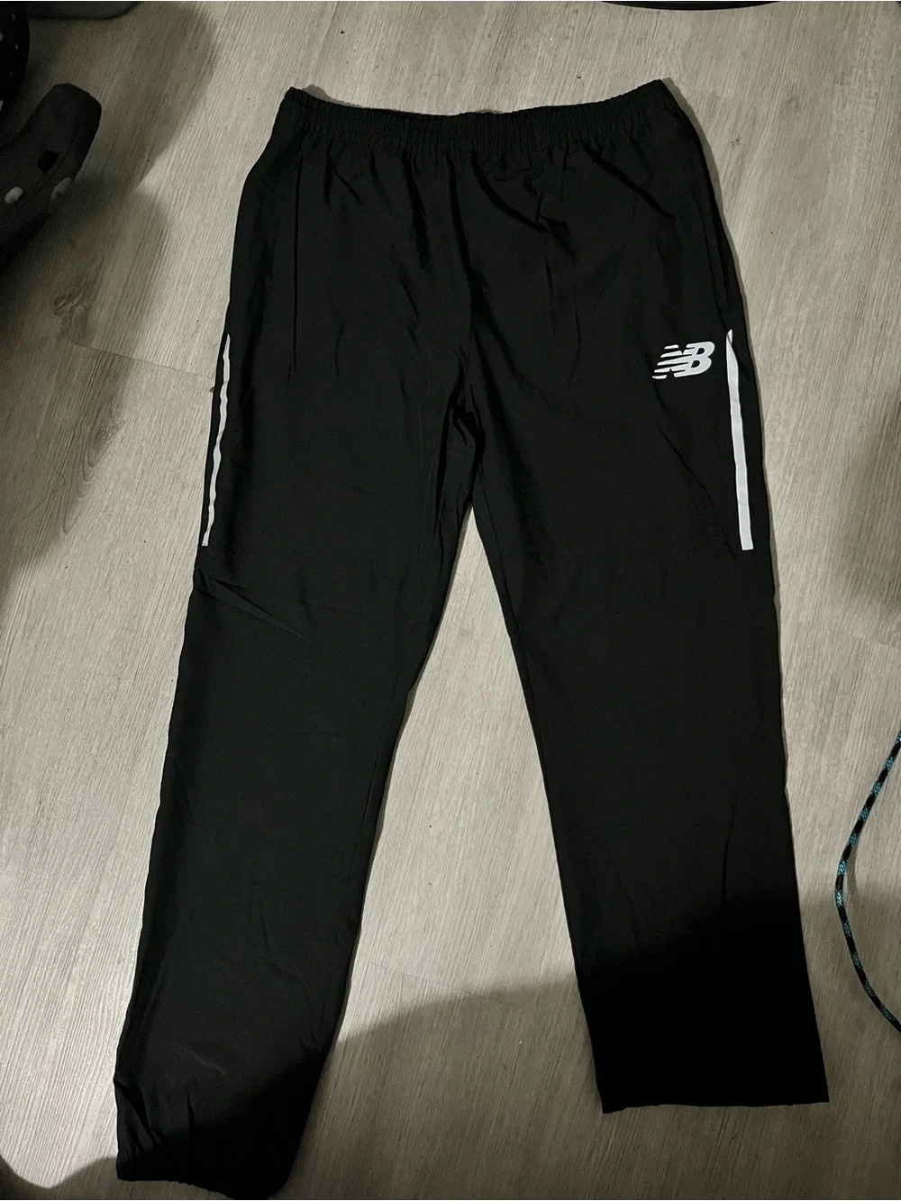 New Balance Black/Gray track joggers with White Logo and Stripe Accents